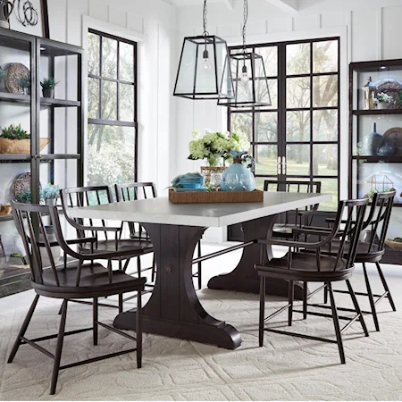 7-Piece Trestle Table and Windsor Chair Set